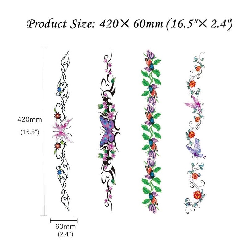 CARGEN Sexy Flower Temporary Tattoos - 10 Sheets Realistic Sexy Flowers Vine Butterfly Long Back Sleeves Tattoos for Women Girls Makeup Fake Tattoo Great for Waist Belly Back Spine Arm Leg Collarbone - Image 2